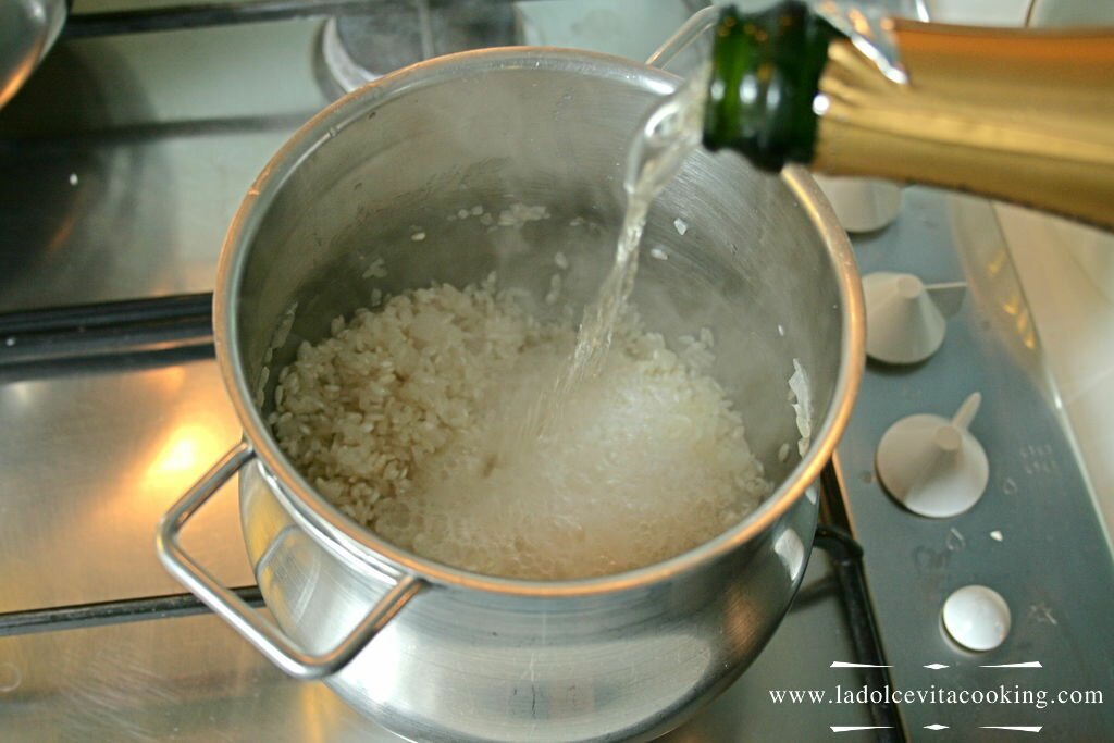 Wet the rice with champagne