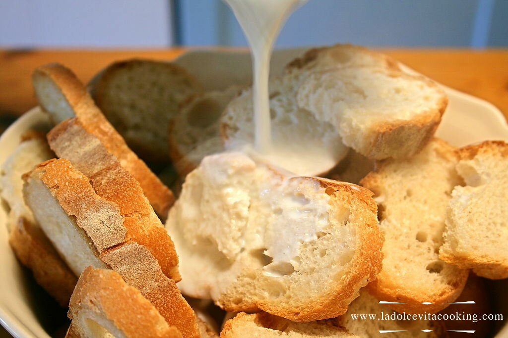 Pour milk on bread