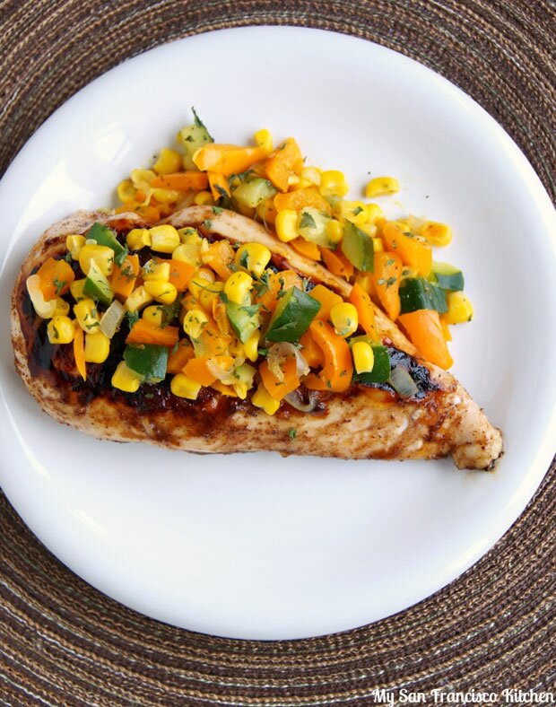 Apricot Glazed Grilled Chicken with Charred Vegetables recipe