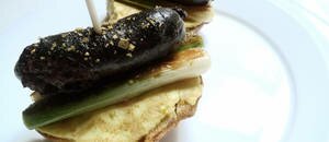 Pintxo of Morcilla with grilled Scallions and French Omelette